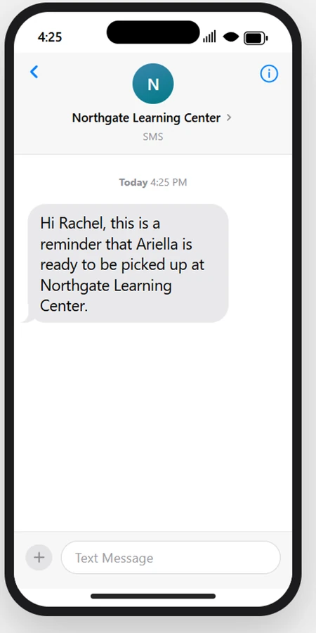 Automated pickup text a parent receives
