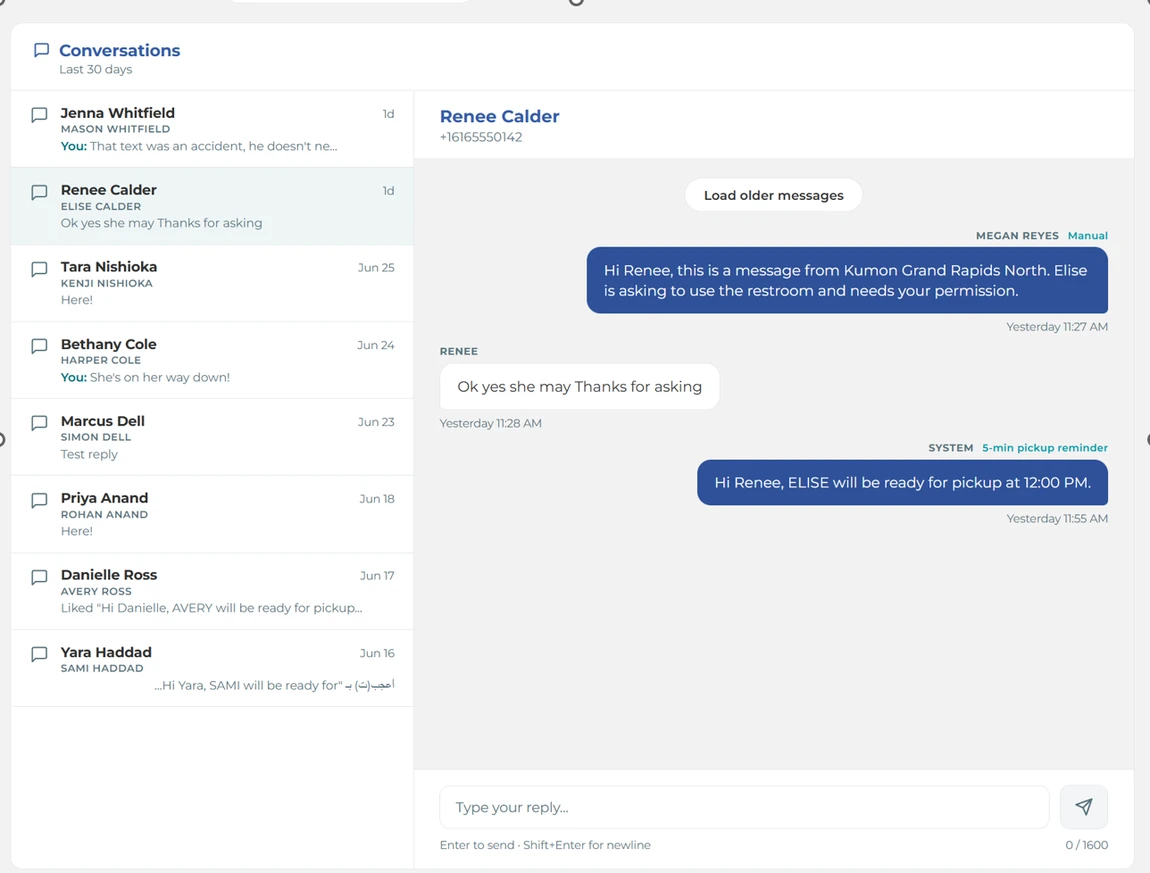 Two-way SMS inbox
